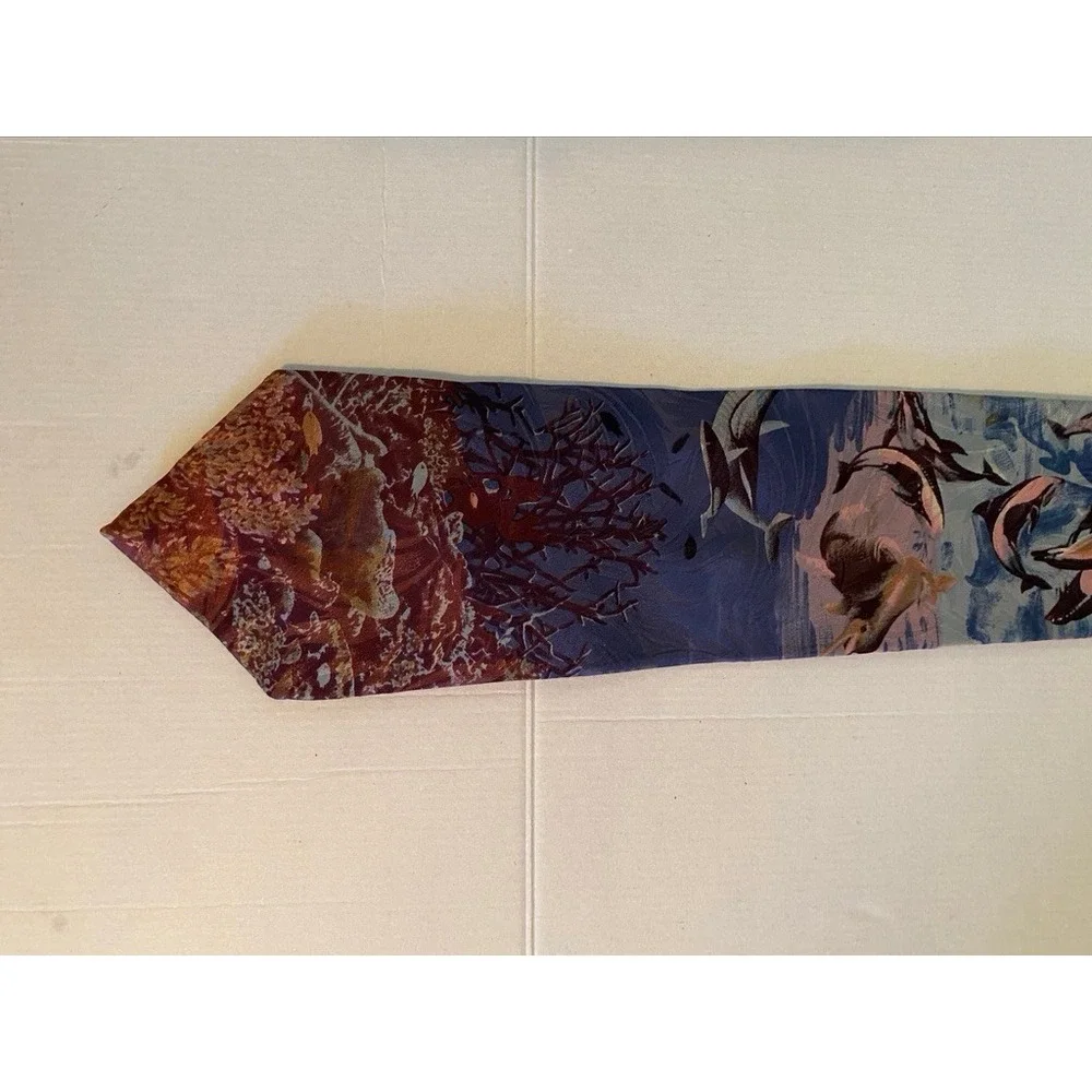 Endangered Species Mens Silk Tie Blue Purple Dolphin Ocean Nature Marine Life